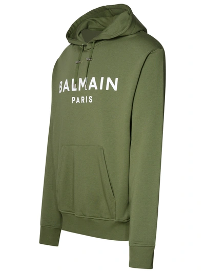 Shop Balmain Man Green Cotton Sweatshirt