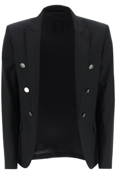 Shop Balmain Six Button Slim Wool Jacket Men In Black