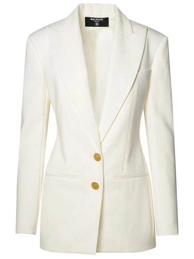 Shop Balmain Woman White Viscose Jacket