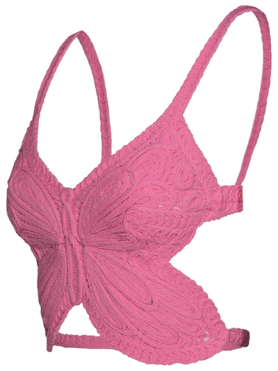 Shop Blumarine 'farfalla' Pink Cotton Blend Top Woman