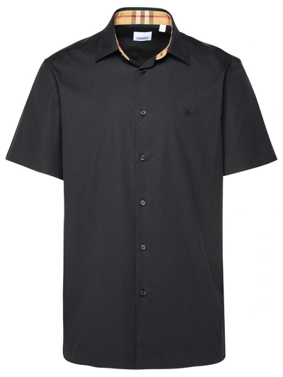 Shop Burberry Man  Black Stretch Cotton Shirt