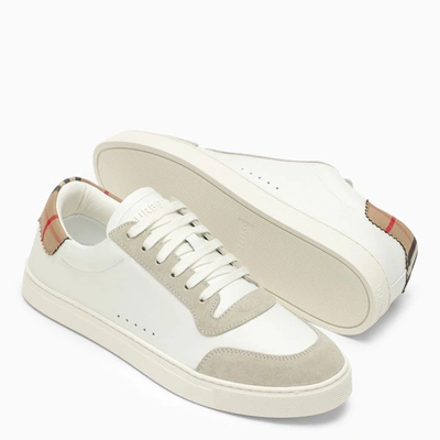Shop Burberry White Leather Trainer With Check Pattern Men