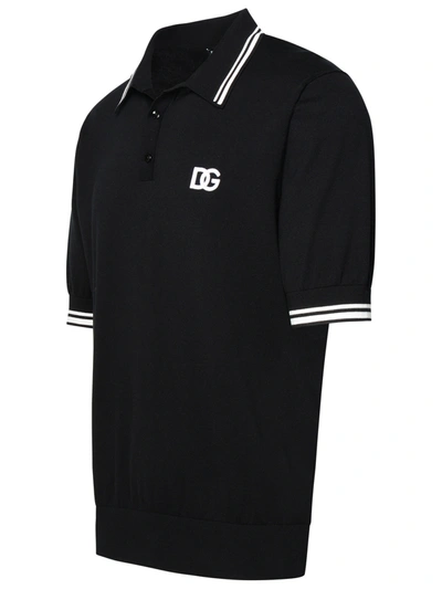 Shop Dolce & Gabbana Black Cotton Polo Shirt Man