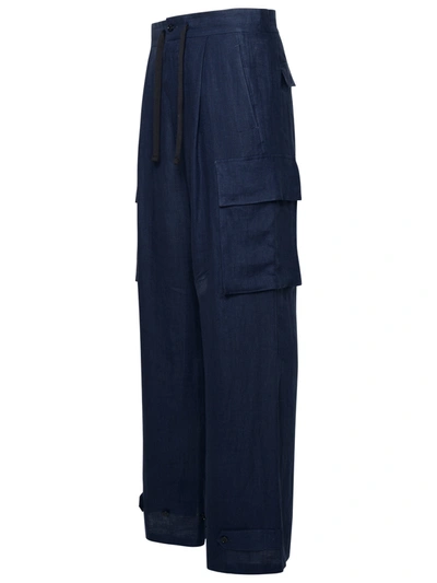 Shop Dolce & Gabbana Man  Blue Linen Cargo Pants