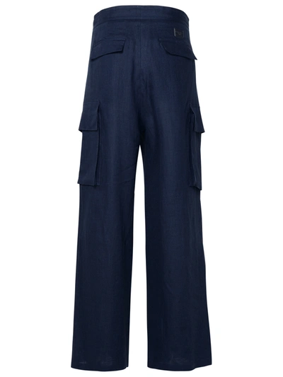Shop Dolce & Gabbana Man  Blue Linen Cargo Pants