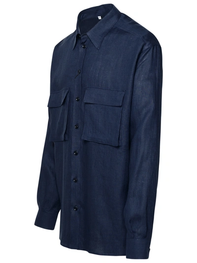 Shop Dolce & Gabbana Blue Linen Shirt Man
