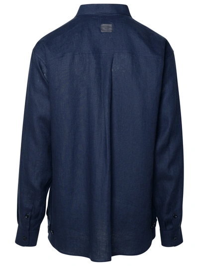 Shop Dolce & Gabbana Blue Linen Shirt Man