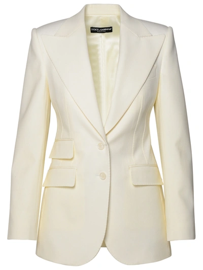 Shop Dolce & Gabbana Woman  White Virgin Wool Blend Blazer