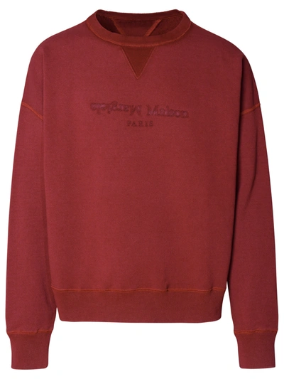 Shop Maison Margiela Man  Burgundy Cotton Sweatshirt In Red