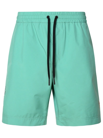 Shop Moncler Grenoble Man  Grenoble Teal Polyester Swimsuit In Blue