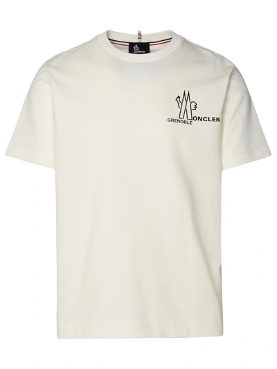 Shop Moncler Grenoble Woman  Grenoble Ivory Cotton T-shirt In White