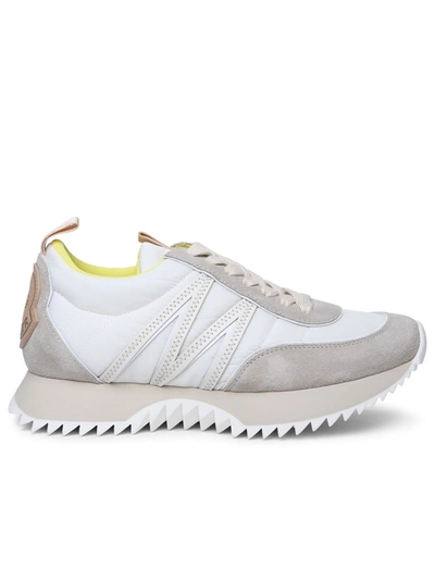Shop Moncler Woman  'pacey' Beige Polyamide Sneakers In White