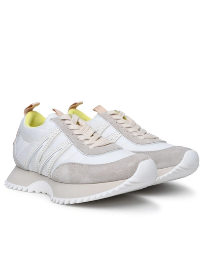 Shop Moncler Woman  'pacey' Beige Polyamide Sneakers In White