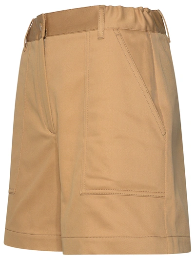 Shop Moncler Woman  Beige Cotton Blend Shorts In Cream