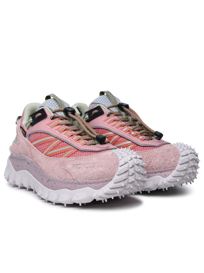 Shop Moncler Woman  Pink Leather Blend Sneakers