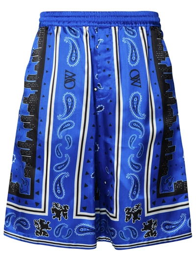 Shop Off-white Man  Blue Viscose Bermuda Shorts