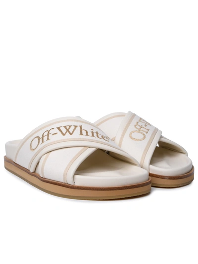 Shop Off-white 'cloud Criss Cross' Slippers In Beige Leather Blend Woman In Cream