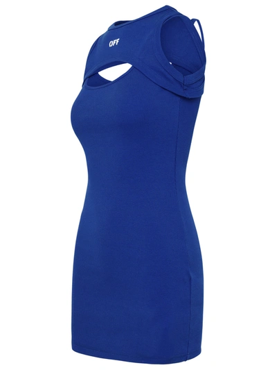 Shop Off-white Woman  Electric Blue Cotton Mini Dress