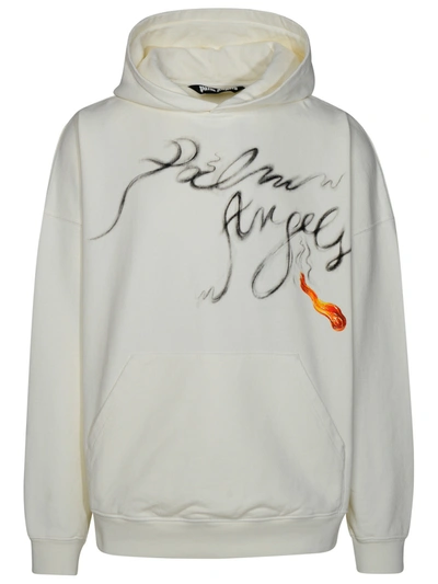 Shop Palm Angels Man  'foggy Pa' White Cotton Sweatshirt
