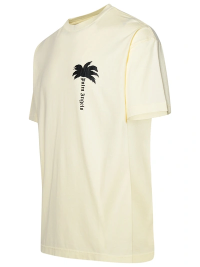 Shop Palm Angels Man Ivory Cotton T-shirt In Cream