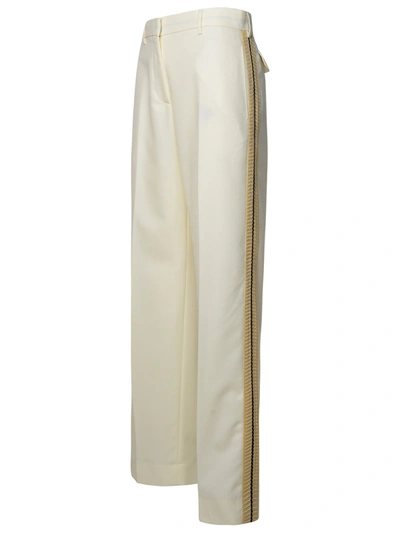 Shop Palm Angels Woman  White Virgin Wool Blend Trousers In Cream