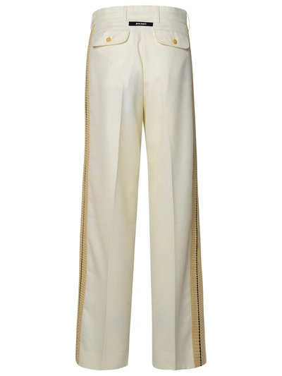 Shop Palm Angels Woman  White Virgin Wool Blend Trousers In Cream