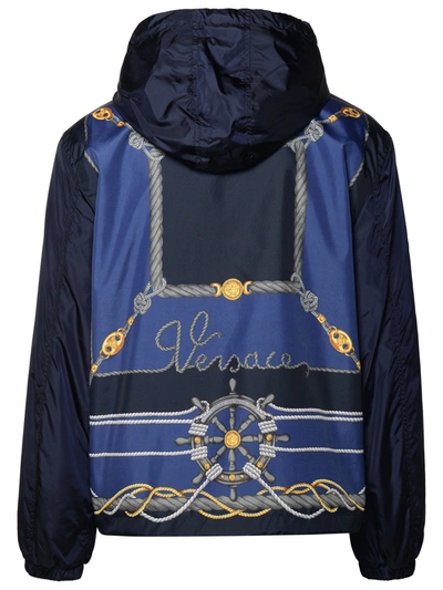 Shop Versace ' Nautical' Blue Nylon Windbreaker Man
