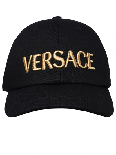 Shop Versace Black Cotton Hat Man