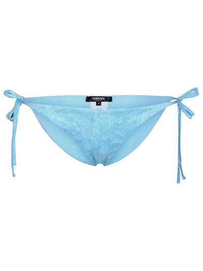 Shop Versace 'barocco' Light Blue Polyester Blend Bikini Bottoms Woman
