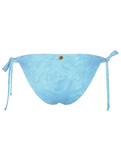 Shop Versace 'barocco' Light Blue Polyester Blend Bikini Bottoms Woman