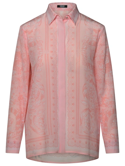 Shop Versace 'barocco' Pink Silk Shirt Woman