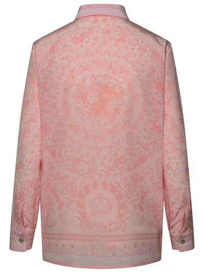 Shop Versace Woman  'barocco' Pink Silk Shirt