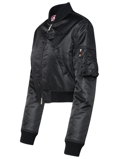 Shop Versace Woman  Black Nylon Bomber Jacket