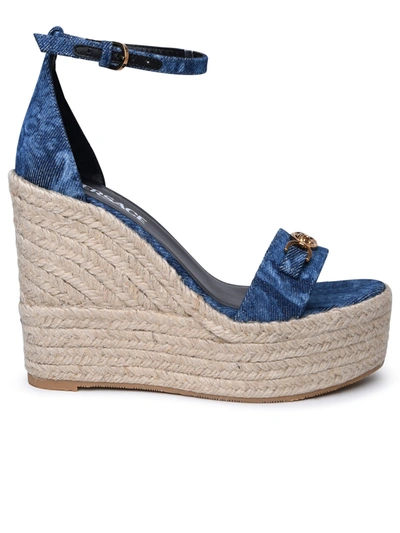 Shop Versace Woman  Light Blue Denim Sandals