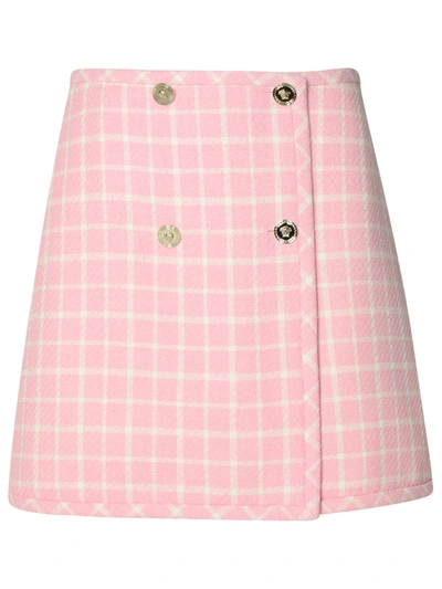 Shop Versace Woman  Pink Virgin Wool Blend Miniskirt