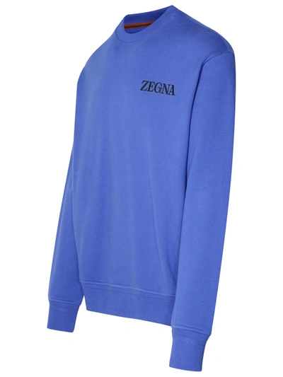 Shop Zegna Man  Blue Cotton Sweatshirt