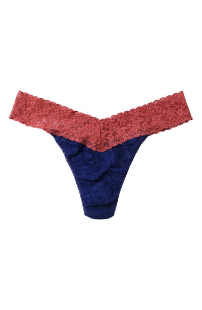 Shop Hanky Panky Colorplay Original Lace Thong In Midnight Blue/ Pink Sands