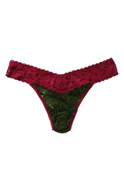 Shop Hanky Panky Colorplay Original Lace Thong In Woodland/ Dark Pomegranate Red
