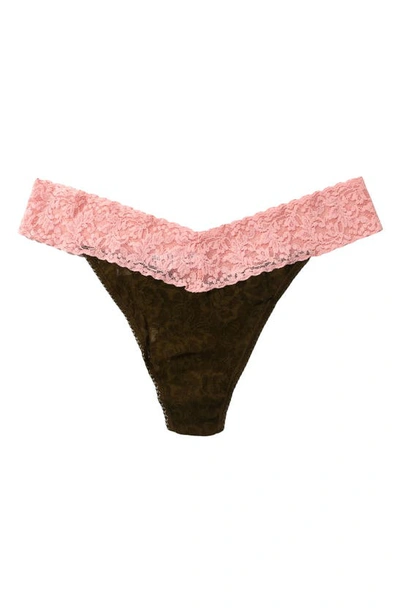 Shop Hanky Panky Colorplay Original Lace Thong In Olive Green/ Rose