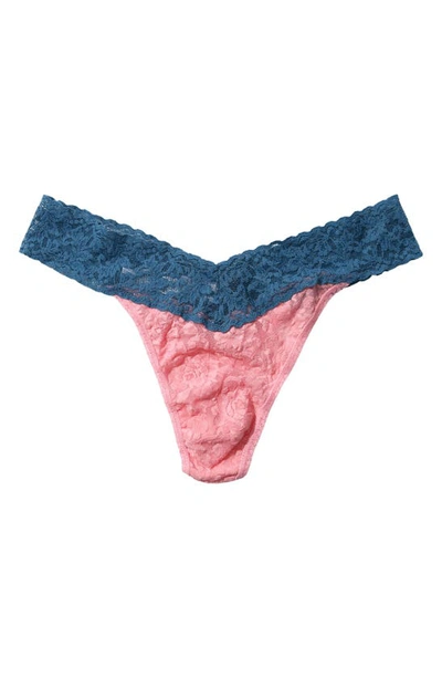 Shop Hanky Panky Colorplay Original Lace Thong In Pink Lady/ Storm Cloud Blue