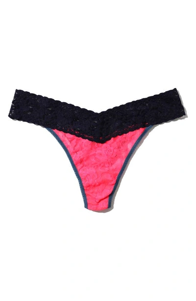 Shop Hanky Panky Colorplay Original Lace Thong In Pink/ Black