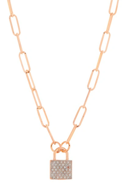 Shop Meshmerise Pavé Diamond Padlock Pendant Necklace In Rose