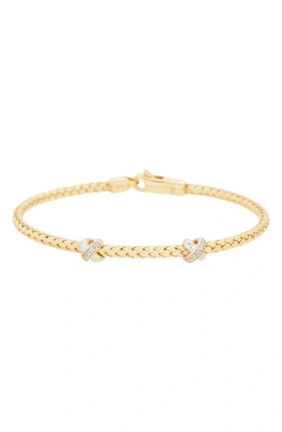 Meshmerise Pavé Diamond 'x' Bangle Bracelet In Yellow Gold