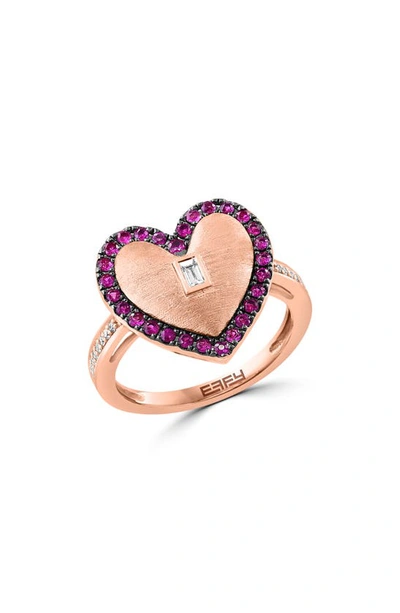 Shop Effy 14k Rose Gold Diamond & Ruby Heart Ring In Red