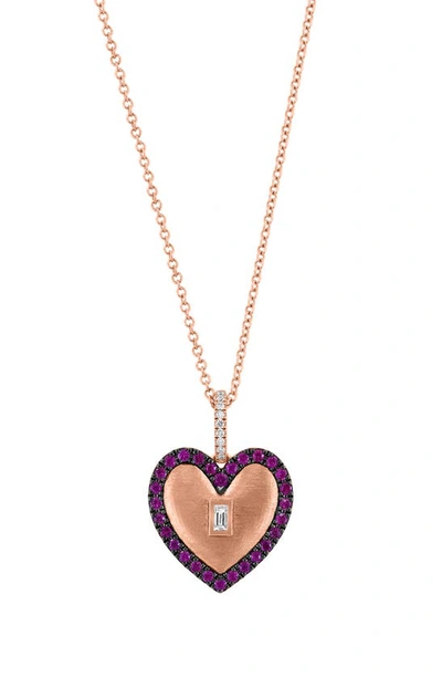 Shop Effy 14k Rose Gold Diamond & Ruby Heart Pendant Necklace In Red