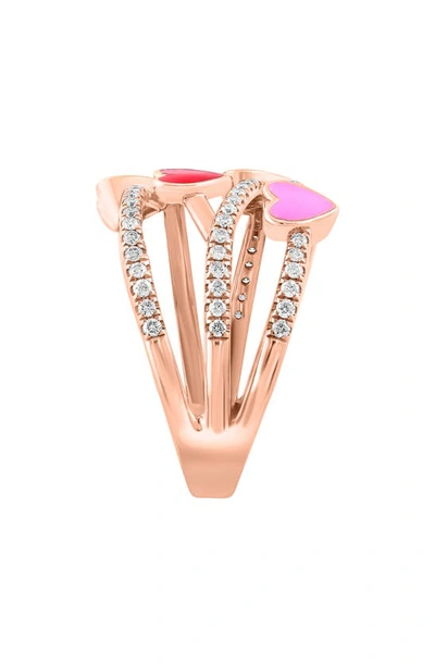 Shop Effy 14k Rose Gold Enamel Heart & Diamond Ring In Rose Gold Multi