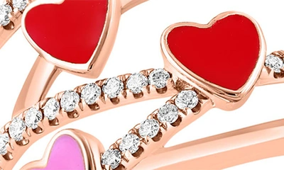Shop Effy 14k Rose Gold Enamel Heart & Diamond Ring In Rose Gold Multi
