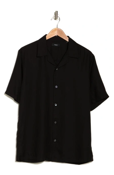 Shop Theory Noll Short Sleeve Lyocell Button-up Camp Shirt In Black