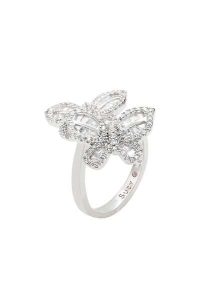 Shop Suzy Levian Sterling Silver Cz Double Butterfly Ring In White
