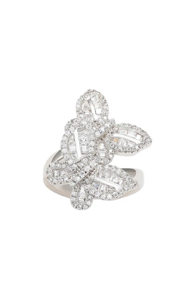 Shop Suzy Levian Sterling Silver Cz Double Butterfly Ring In White